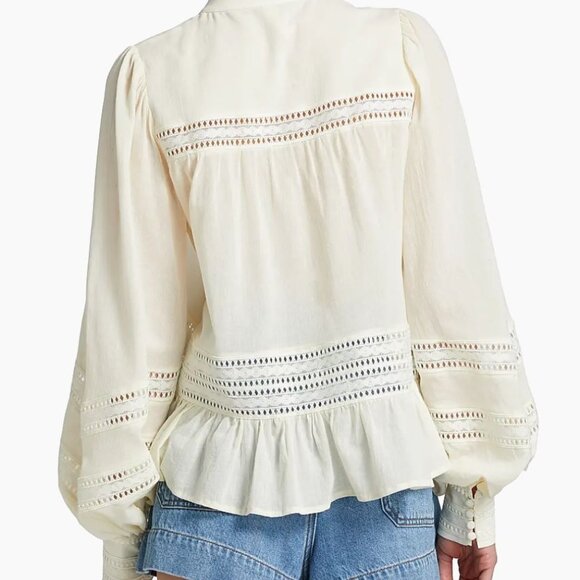 NWT Kivari | "Tana" Cotton Button Front Crochet Detail Blouse in Cream | Size 2* - Picture 4 of 14